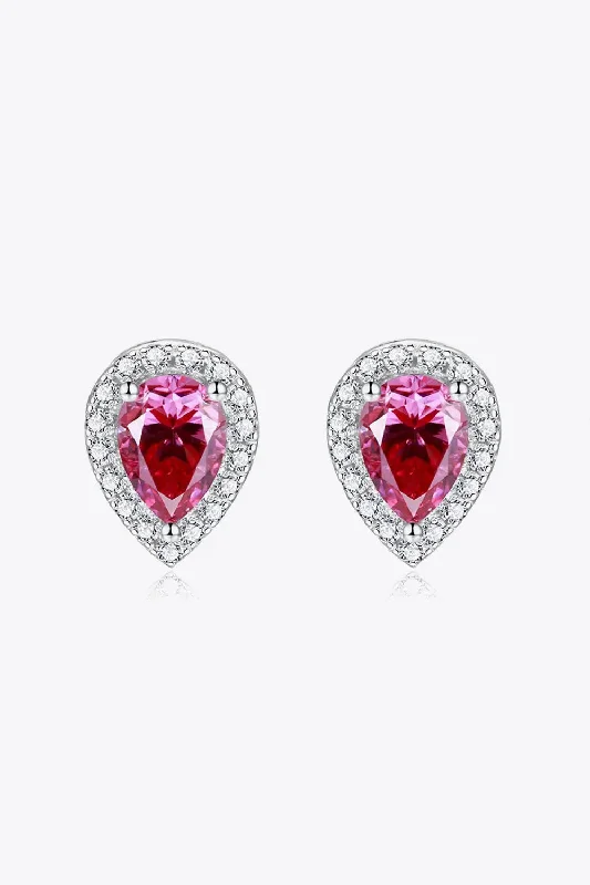 Stud Earrings for Yoga Session -LOVCIA 2 Carat Moissanite Teardrop Stud Earrings in Rose