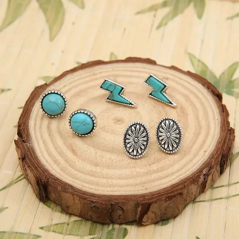 Stud Earrings with Infinity Symbols -LOVCIA 3 Piece Artificial Turquoise Stud Earrings