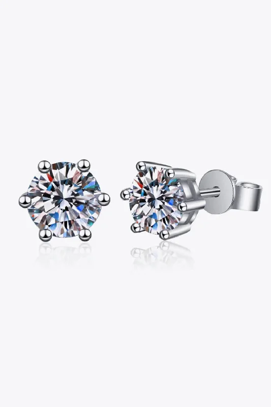 Small Stud Earrings for Delicate -LOVCIA 925 Sterling Silver 6-Prong 2 Carat Moissanite Stud Earrings