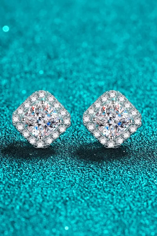 Large Stud Earrings for Statement -LOVCIA 925 Sterling Silver Inlaid 2 Carat Moissanite Square Stud Earrings