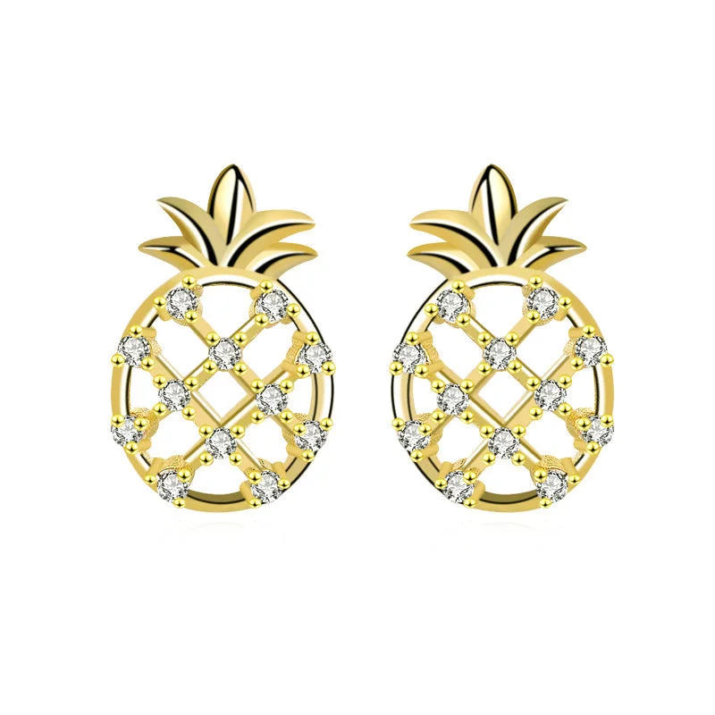 Stud Earrings for Casual Outfit -LOVCIA Charming CZ Pineapple Design 925 Sterling Silver Stud Earrings for Women