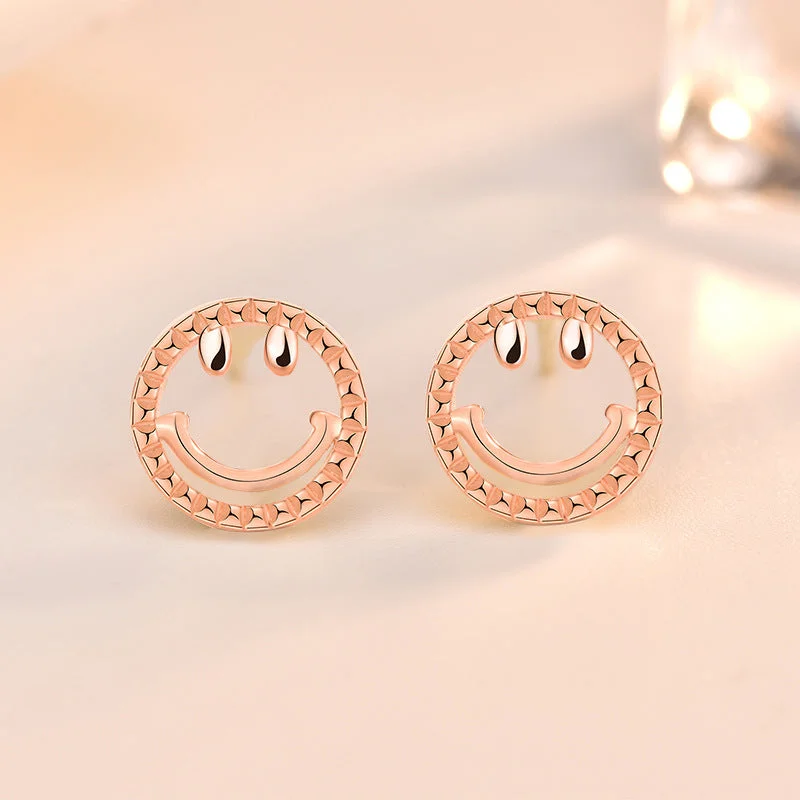 Stud Earrings for Formal Attire -LOVCIA Charming Mini Smile Face Rose Gold 925 Sterling Silver Stud Earrings for Women