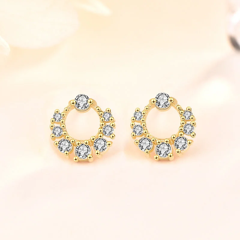 Stud Earrings with Embossed Patterns -LOVCIA Elegant CZ Mini Garland Circle 925 Sterling Silver Stud Earrings for Women