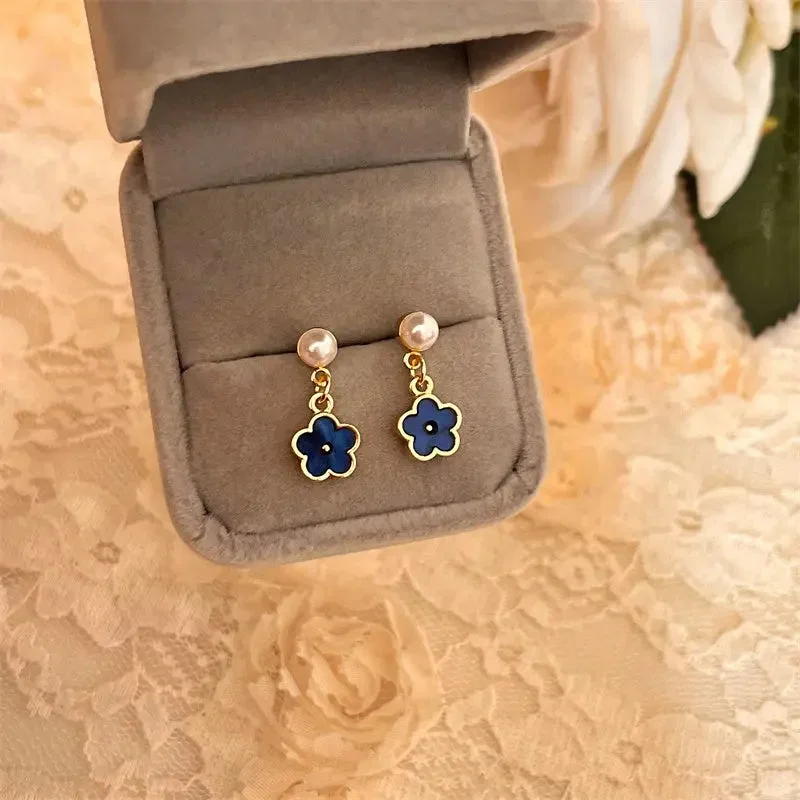 Stud Earrings with Symbolic Elements -LOVCIA Elegant Klein Blue Small Flower Stud Earrings for Women