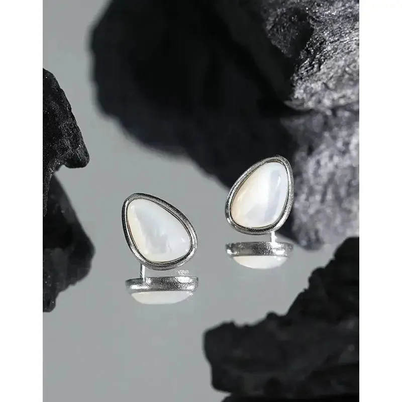 Stud Earrings with Pearls and Diamonds -LOVCIA Fashion Waterdrop Mother of Shell 925 Sterling Silver Stud Earrings