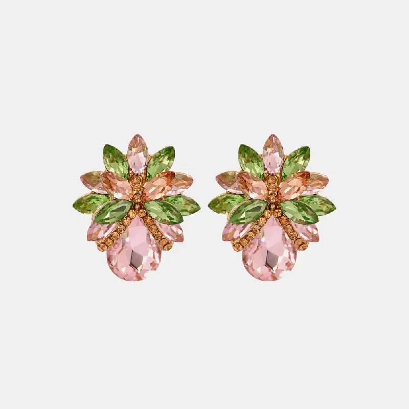 Stud Earrings with Polished Shine -LOVCIA Flower Shape Glass Stone Stud Earrings