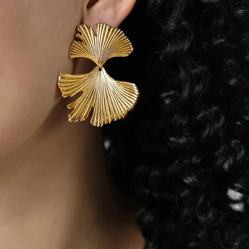 Stud Earrings for Evening Gown -LOVCIA Ginkgo Biloba Design Stud Earrings