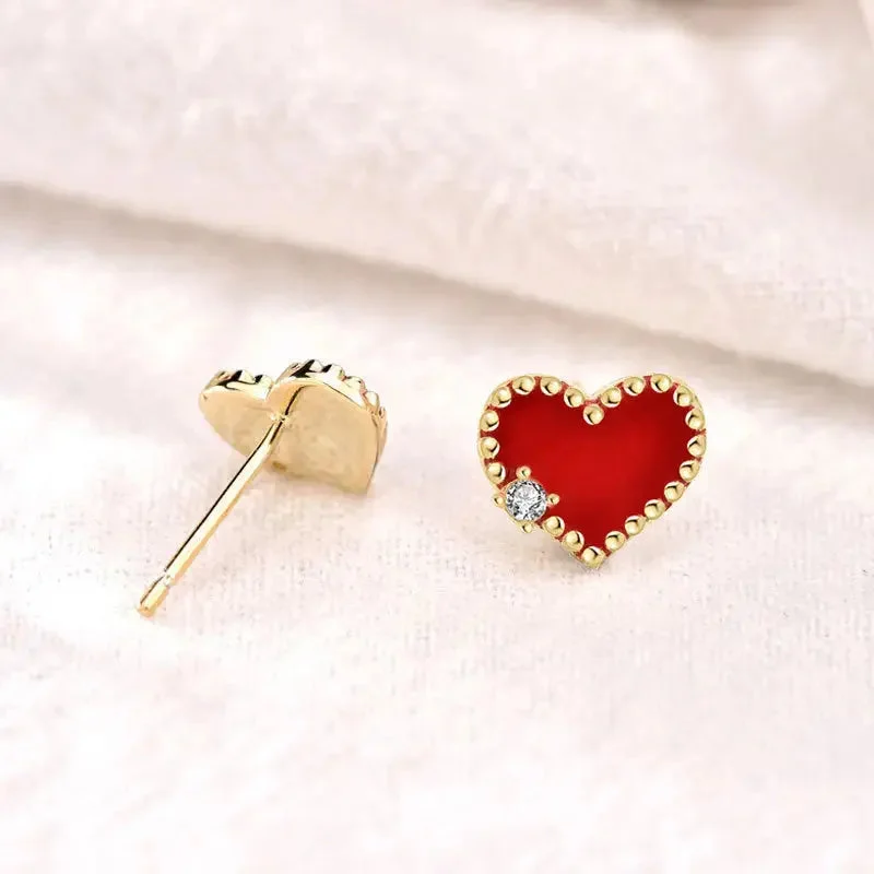 Stud Earrings for Beach Outfit -LOVCIA Girl CZ Red Heart 925 Sterling Silver Stud Earrings