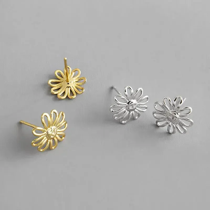 Stud Earrings for Festival Style -LOVCIA Girl Hollow Sunflower 925 Sterling Silver Stud Earrings