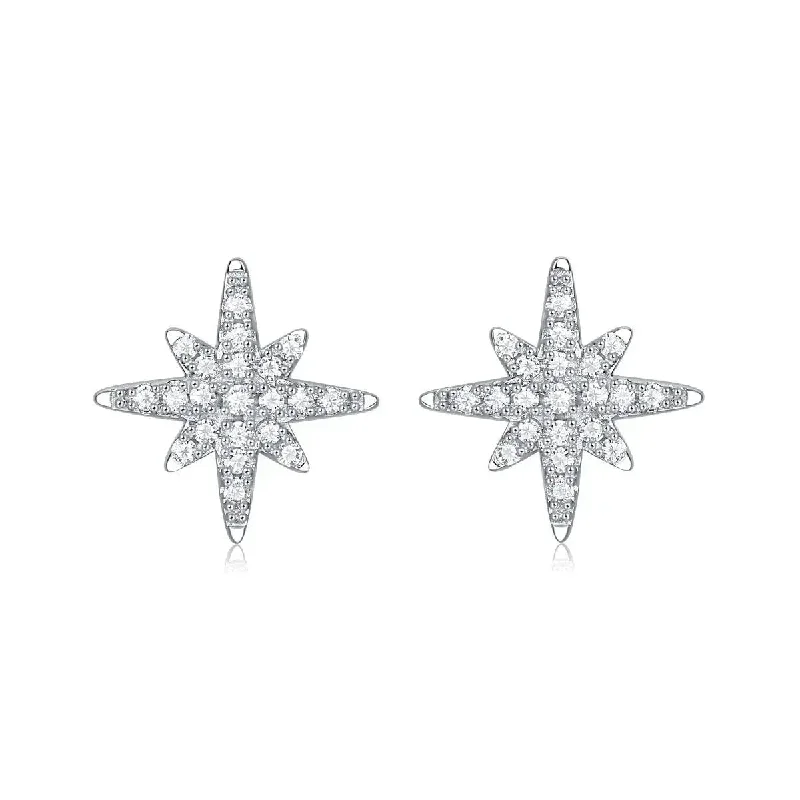 Stud Earrings for Work Attire -LOVCIA Girl Shining Moissanite CZ Meteor Star 925 Sterling Silver Stud Earrings