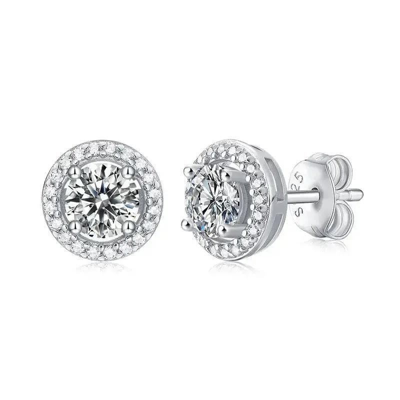 Stud Earrings for Wellness Routine -LOVCIA Graduation Round Moissanite CZ Simple 925 Sterling Silver Stud Earrings