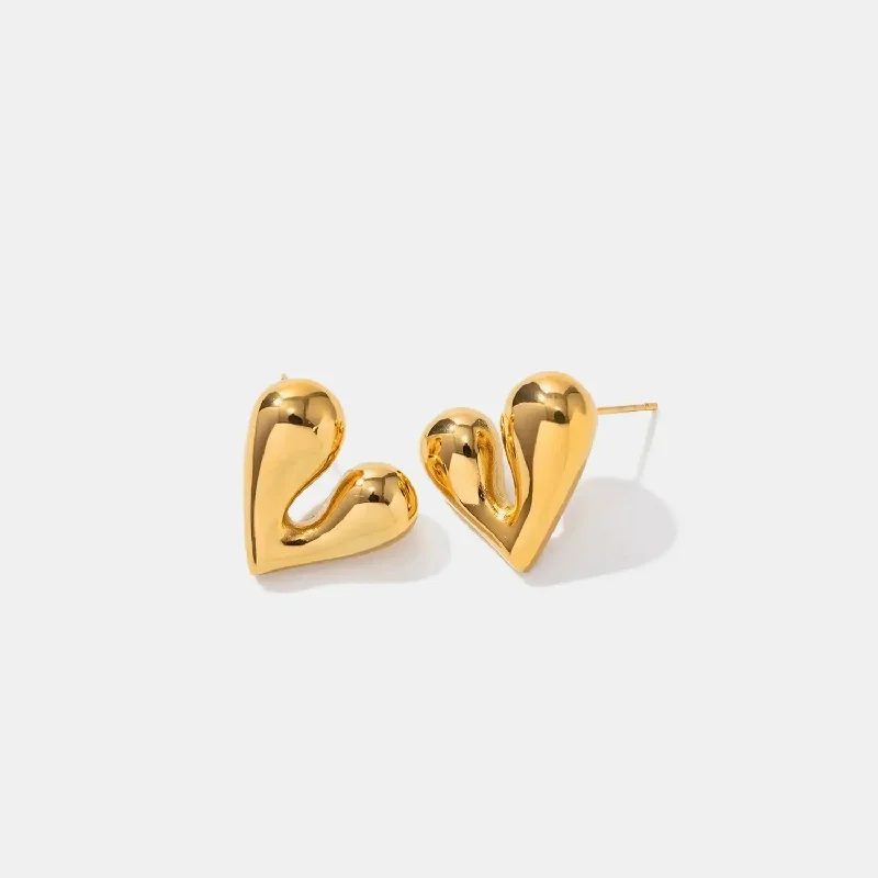 Nickel Free Stud Earrings for Safety -LOVCIA Heart Shape Stainless Steel Stud Earrings