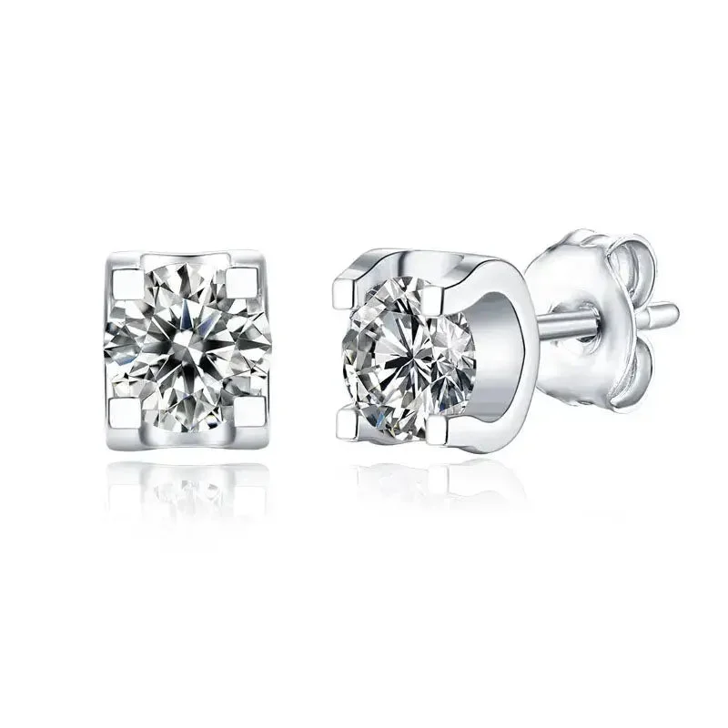 Stud Earrings with Pearls and Diamonds -LOVCIA Holiday Four Claw Moissanite CZ 925 Sterling Silver Stud Earrings