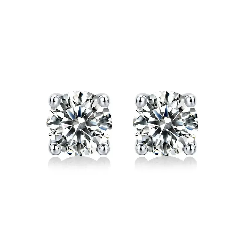 Stud Earrings with Textured Surface -LOVCIA Honey Moon Four Claw Moissanite CZ 925 Sterling Silver Stud Earrings