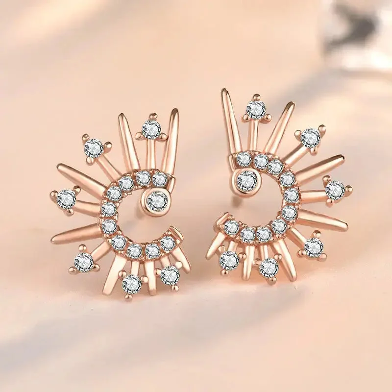 Tarnish Resistant Stud Earrings for Longevity -LOVCIA Office CZ Sun Shine 925 Sterling Silver Stud Earrings