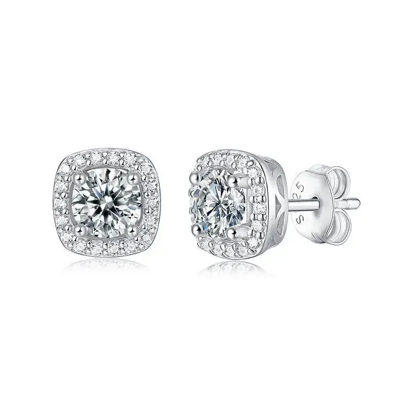 Stud Earrings with Enamel -LOVCIA Promise Geometry Moissanite CZ Square 925 Sterling Silver Stud Earrings