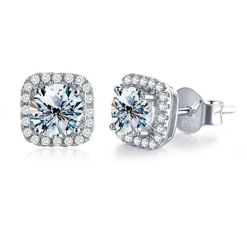 Stud Earrings with Symbolic Elements -【#145】925 Sterling Silver Luxury Square round Moissanite Stud Earrings