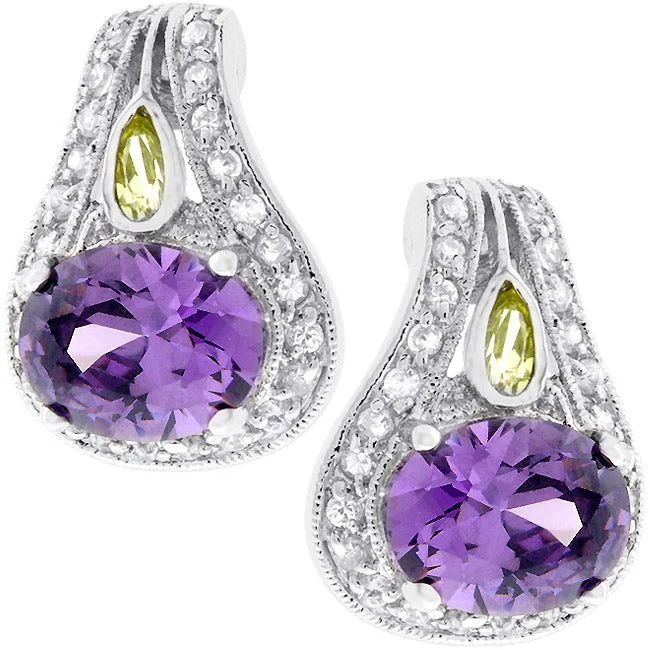 Multi Stud Earrings with Chains -LOVCIA Amethyst Elegance Cubic Zirconia Stud Earrings