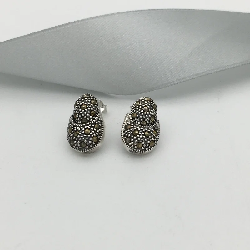 Geometric Stud Earrings for Trend -Sterling Silver Marcasite Hinged Stud Earrings