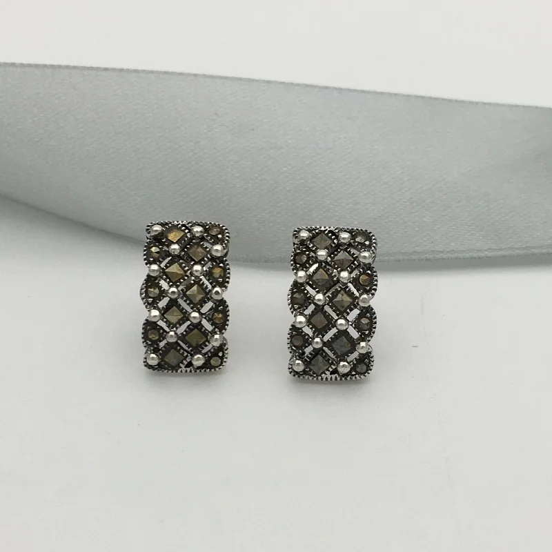 Animal Print Stud Earrings for Fun -Sterling Silver Marcasite Rectangular Stud Earrings