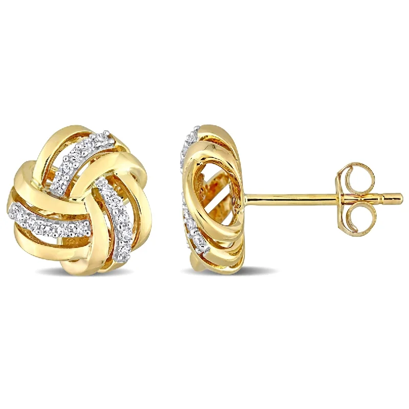 Adjustable Stud Earrings for Custom Fit -Miadora 1/6ct TW Diamond Knot Stud Earrings 14k Yellow Gold