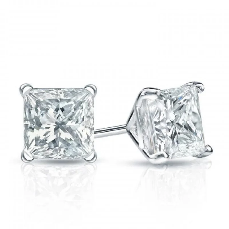 Stud Earrings with Knot Designs -Mina Bloom 2.00 CTTW Princess Cut Stud Earrings