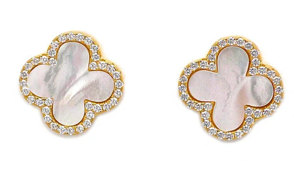 Stud Earrings for Bridesmaids Look -Mother of Pearl & CZ Quatrefoil Stud Earrings - Assorted Metal & Mother of Pearl Colors