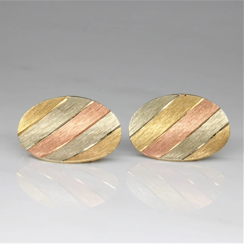 Stud Earrings for Graduation Day -Oval Tri Tone Stud Earrings |