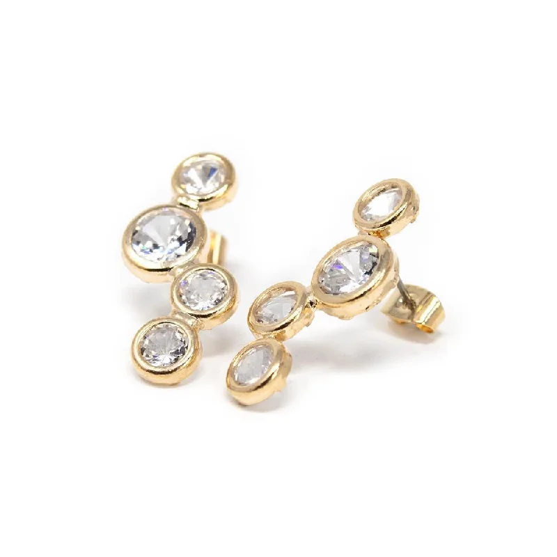 Gothic Stud Earrings with Dark Tone -Multi CZ Round Stud Earrings Gold Tone