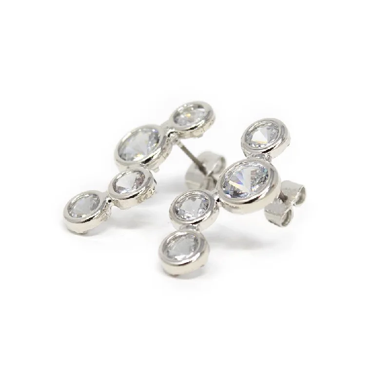 Maximalist Stud Earrings for Bling -Multi CZ Round Stud Earrings Silver Tone