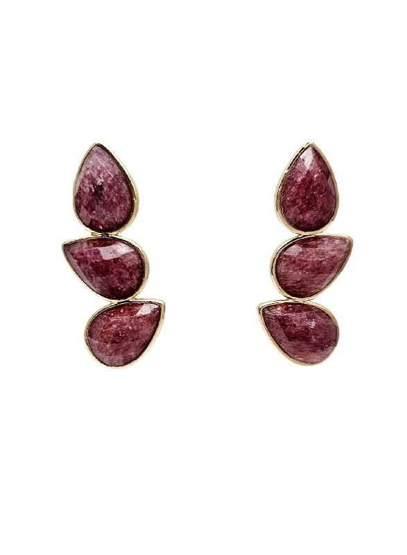 Stud Earrings with Hammered Finish -Teardrop Strawberry Quartz Stud Earrings NE016