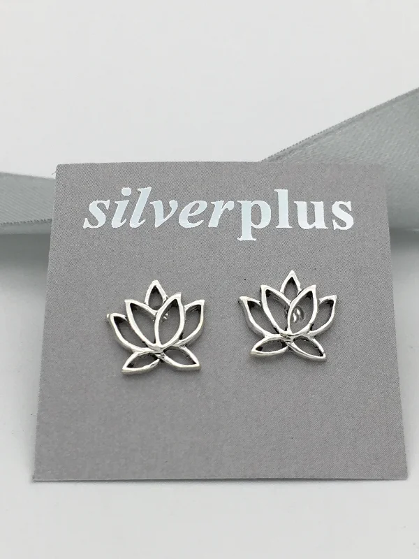 Heart Shaped Stud Earrings for Love -Sterling Silver Open Lotus Flower Stud Earrings