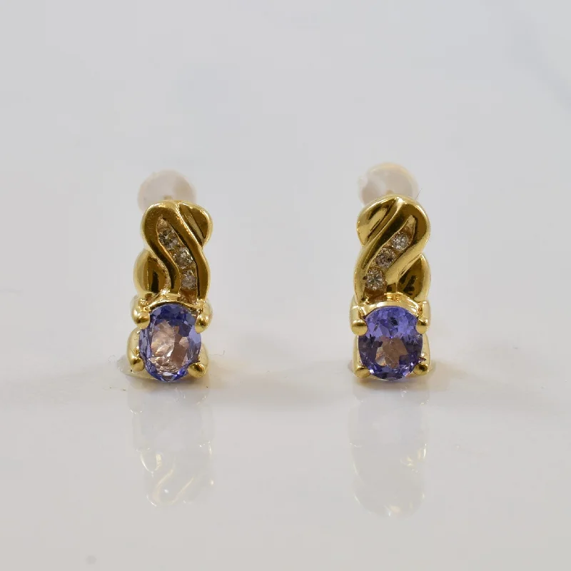 Stud Earrings with Abstract Designs -Oval Tanzanite & Diamond Stud Earrings | 0.70ctw, 0.06ctw |