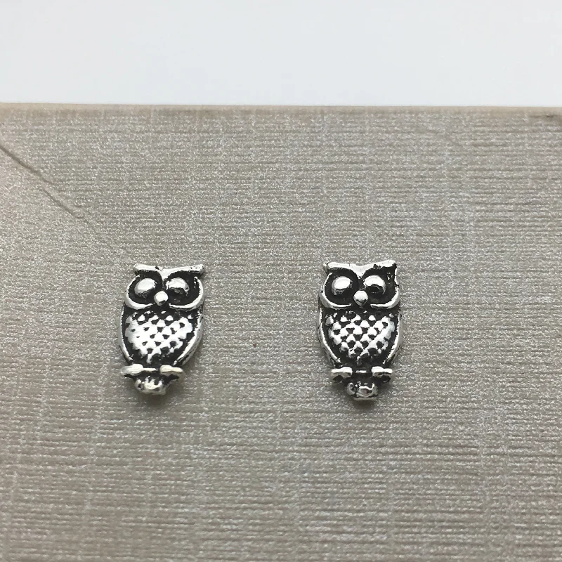 Stud Earrings with Vine Designs -Sterling Silver Owl Stud Earrings