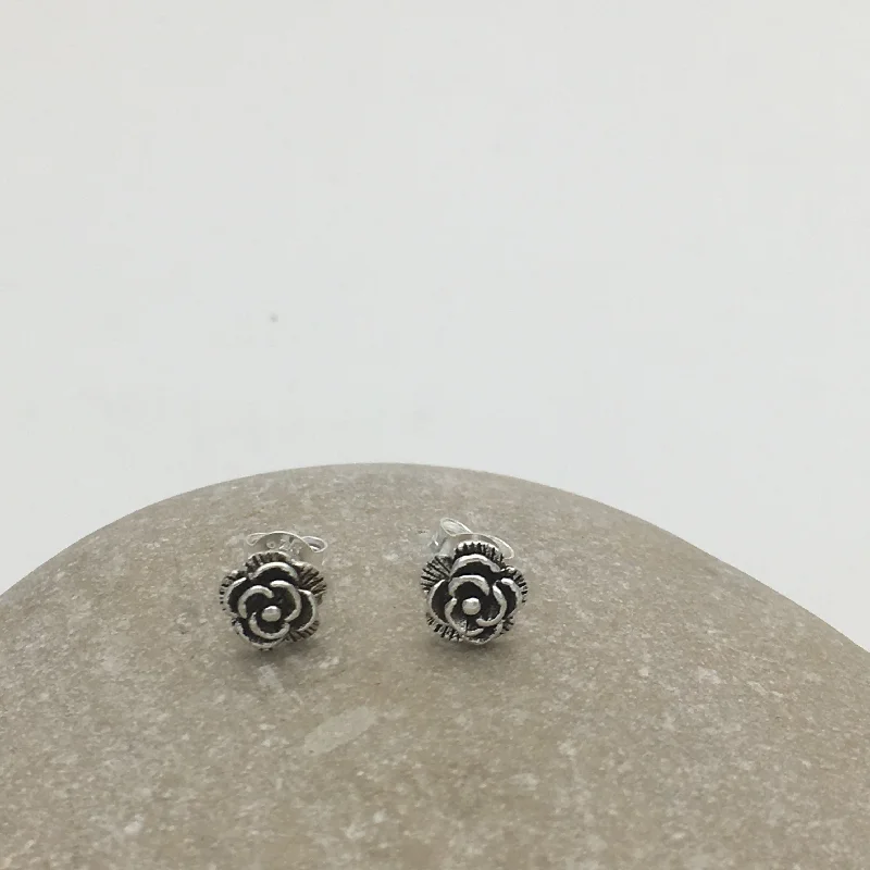 Stud Earrings for Everyday Glamour -Sterling Silver Rose flower stud earrings