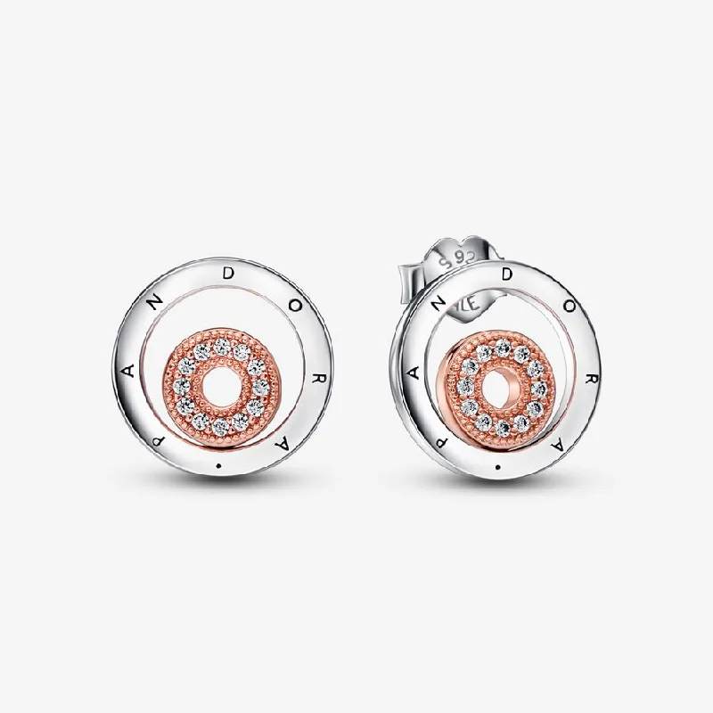 Stud Earrings for Birthday Celebration -Pandora Signature Two-tone Logo Circles Stud Earrings