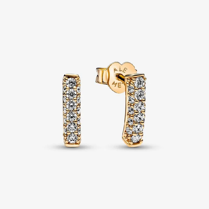 Stud Earrings with Embossed Patterns -Pandora Timeless Pavé Single-row Bar Stud Earrings