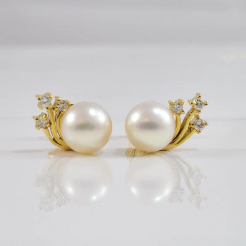 Stud Earrings with Symbolic Elements -Pearl and Diamond Stud Earrings | 0.08 ctw |