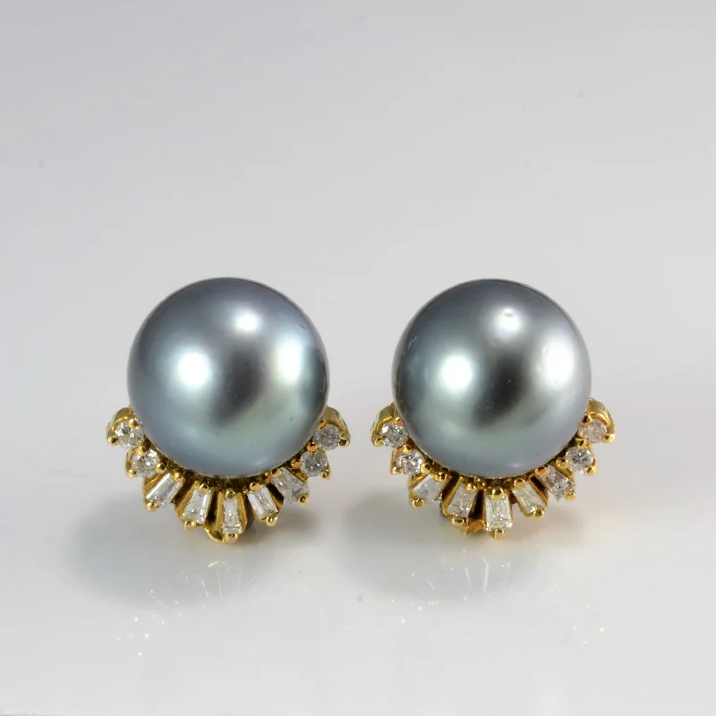 Maximalist Stud Earrings for Bling -Pearl & Diamond Stud Earrings | 0.40 ctw |