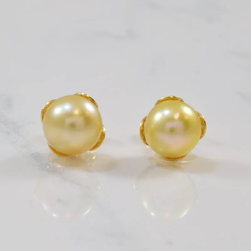 Stud Earrings with Debossed Designs -Champagne Pearl Stud Earrings | 5.30ctw |