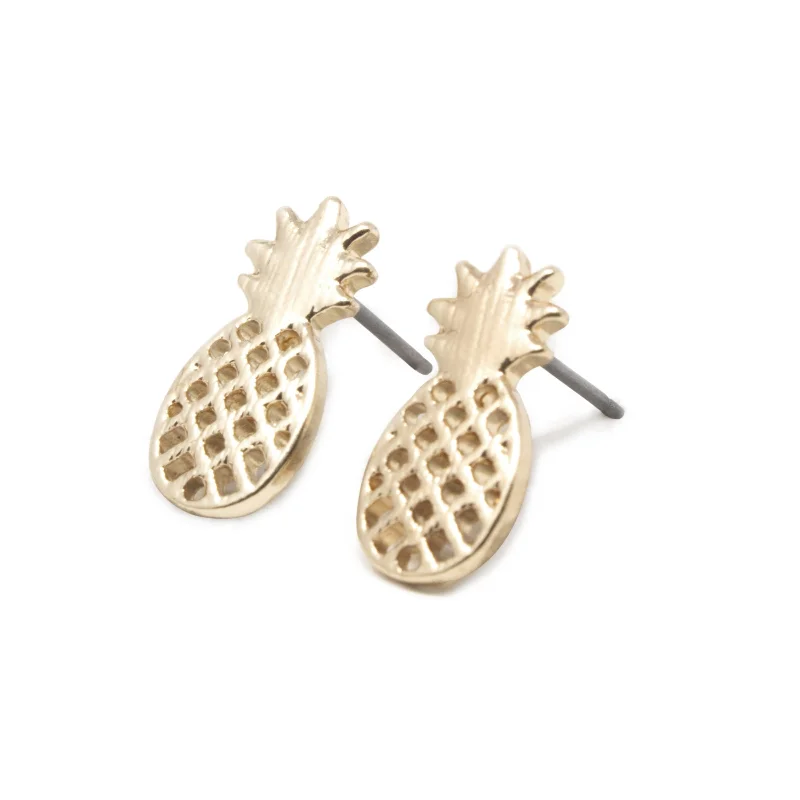 Floral Stud Earrings with Petals -Pineapple Stud Earrings Gold Tone