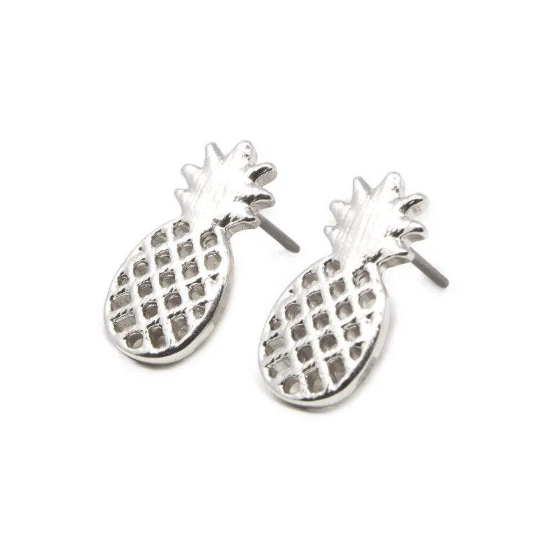 Geometric Stud Earrings for Trend -Pineapple Stud Earrings Rhodium Plated