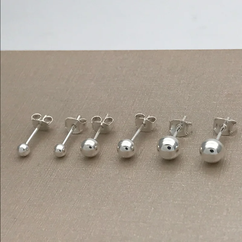 Stud Earrings for Gym Workout -Sterling Silver Plain Silver Ball Stud Earrings