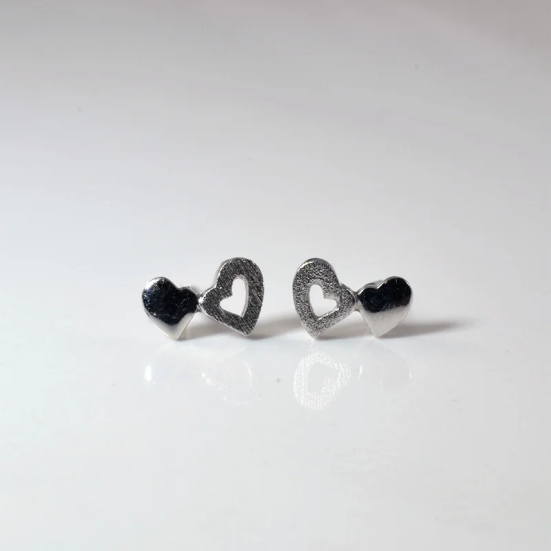 Stud Earrings with Wave Designs -Platinum Double Heart Stud Earrings |