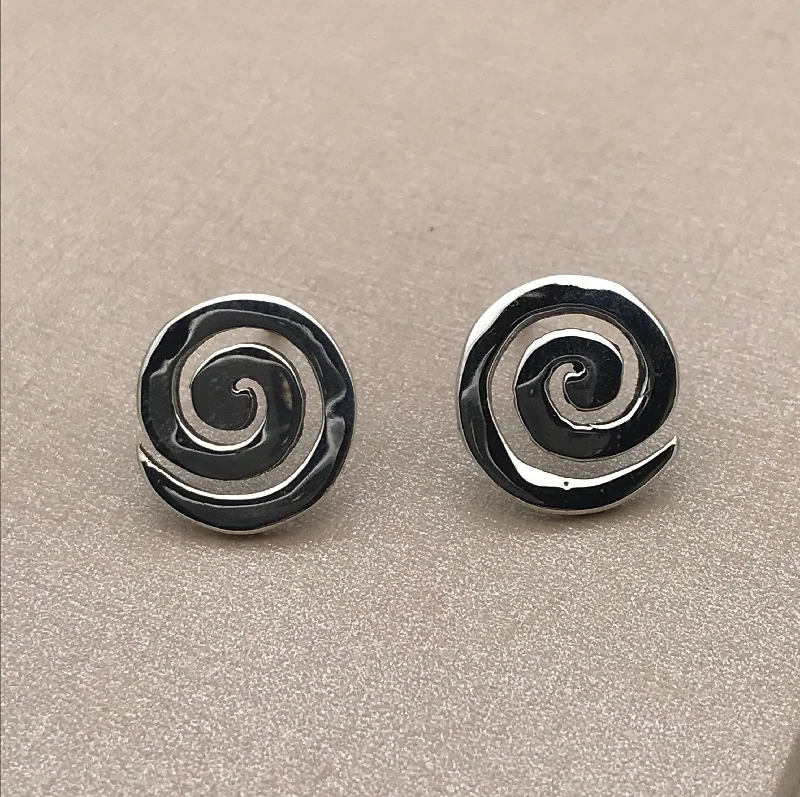 Stud Earrings with Textured Surface -Sterling Silver Polished Swirl Stud Earrings