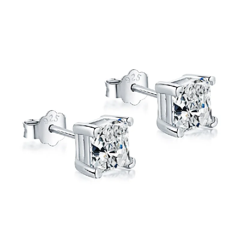 Stud Earrings with Leaf Motifs -Princess Cut Stud Earrings