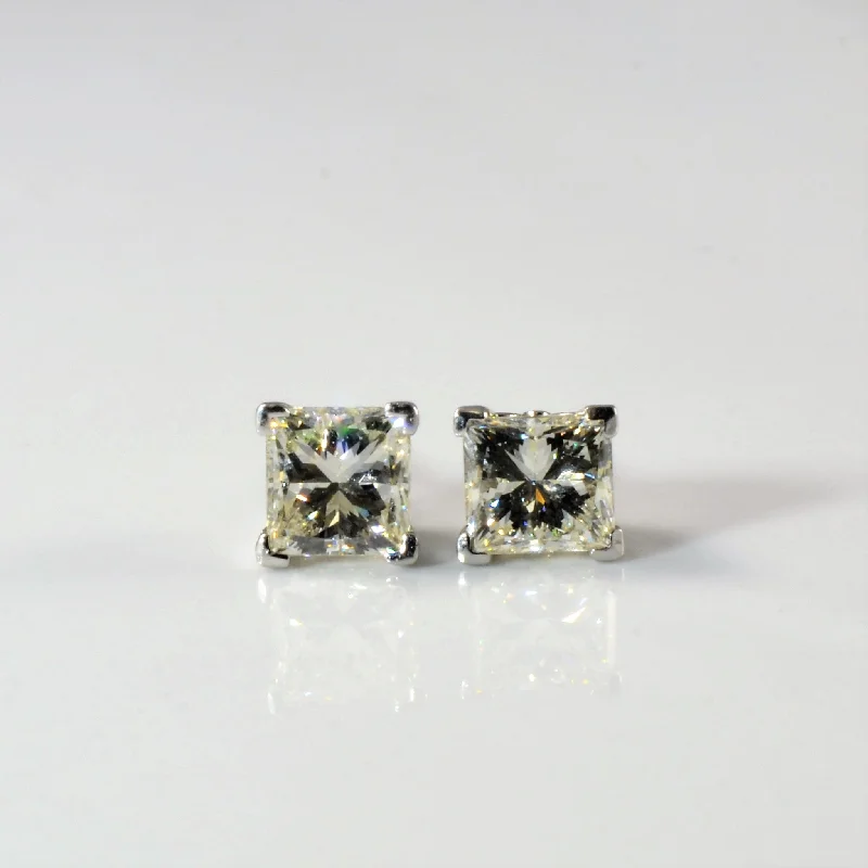 Stud Earrings with Gemstones and Beads -Princess Diamond Stud Earrings | 2.30 ctw |