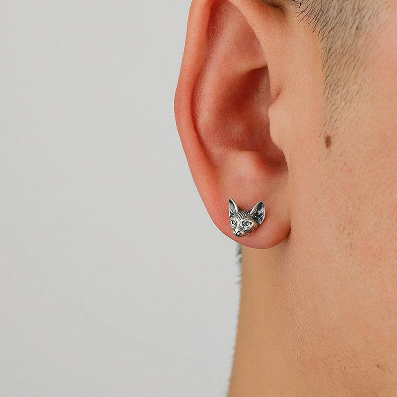 Stud Earrings for Anniversary -Punk Cat Stud Earrings