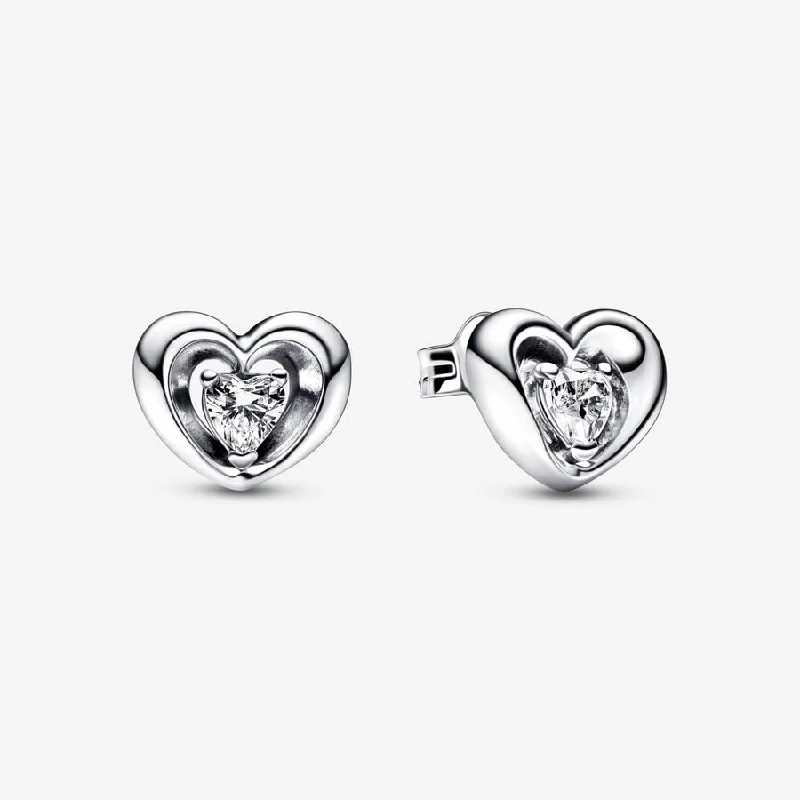 Stud Earrings for Valentine's Day -Radiant Heart & Floating Stone Stud Earrings