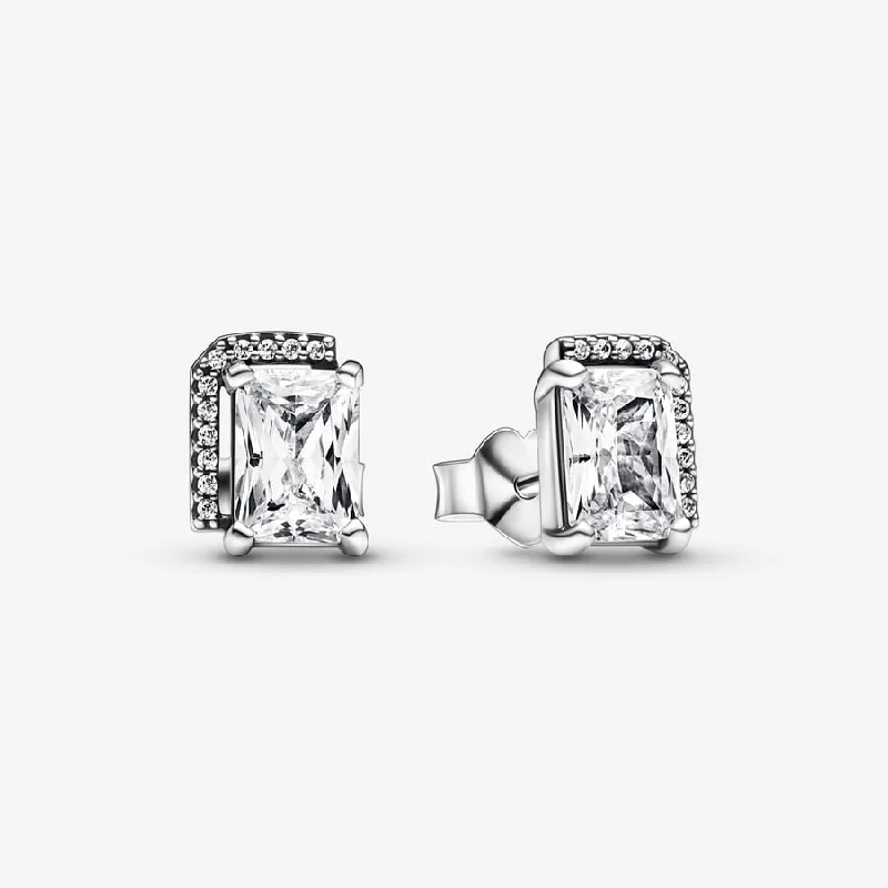 Celtic Stud Earrings with Knotwork -Rectangular Sparkling Halo Stud Earrings